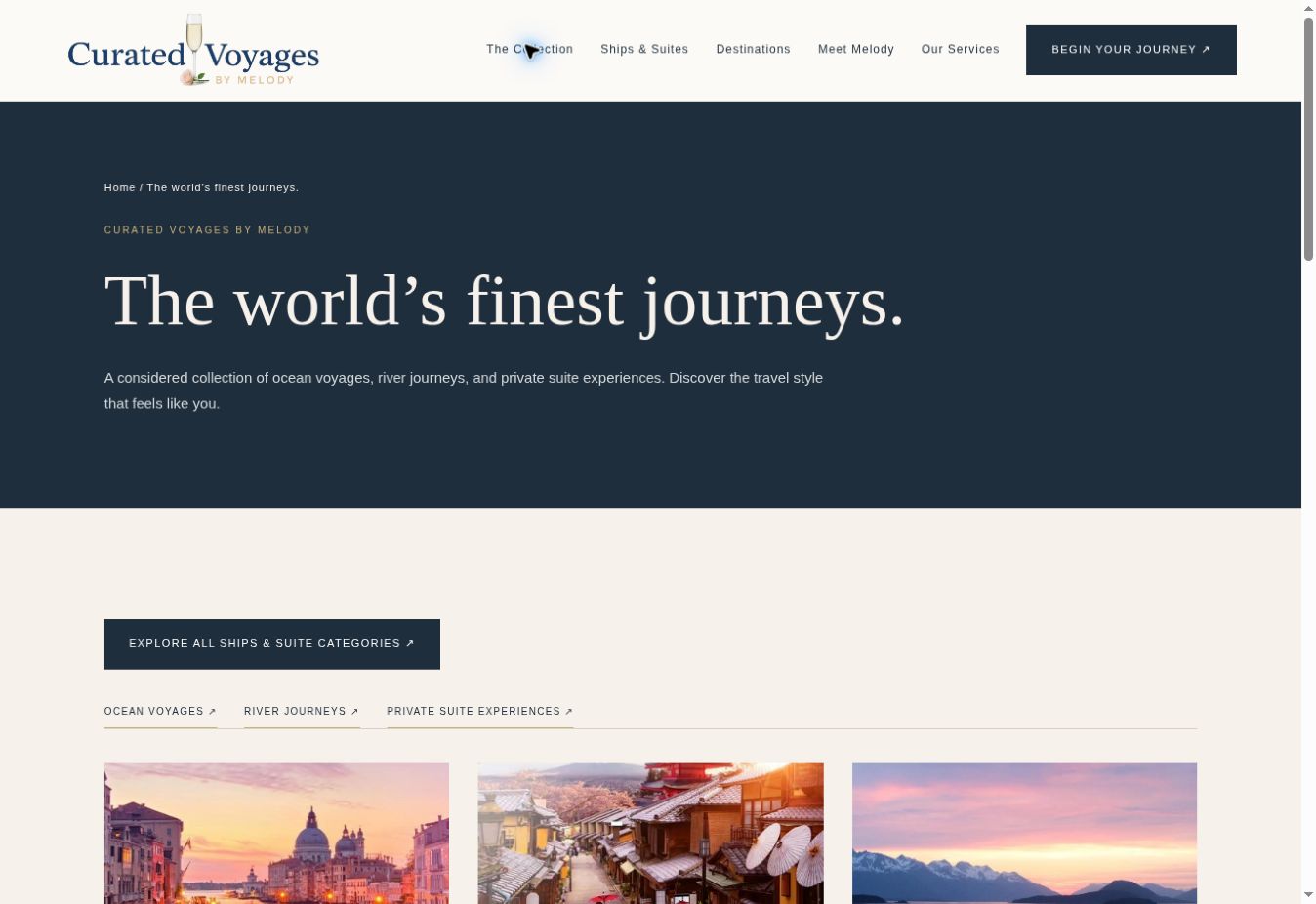 Screenshot of the Curated Voyages collection page