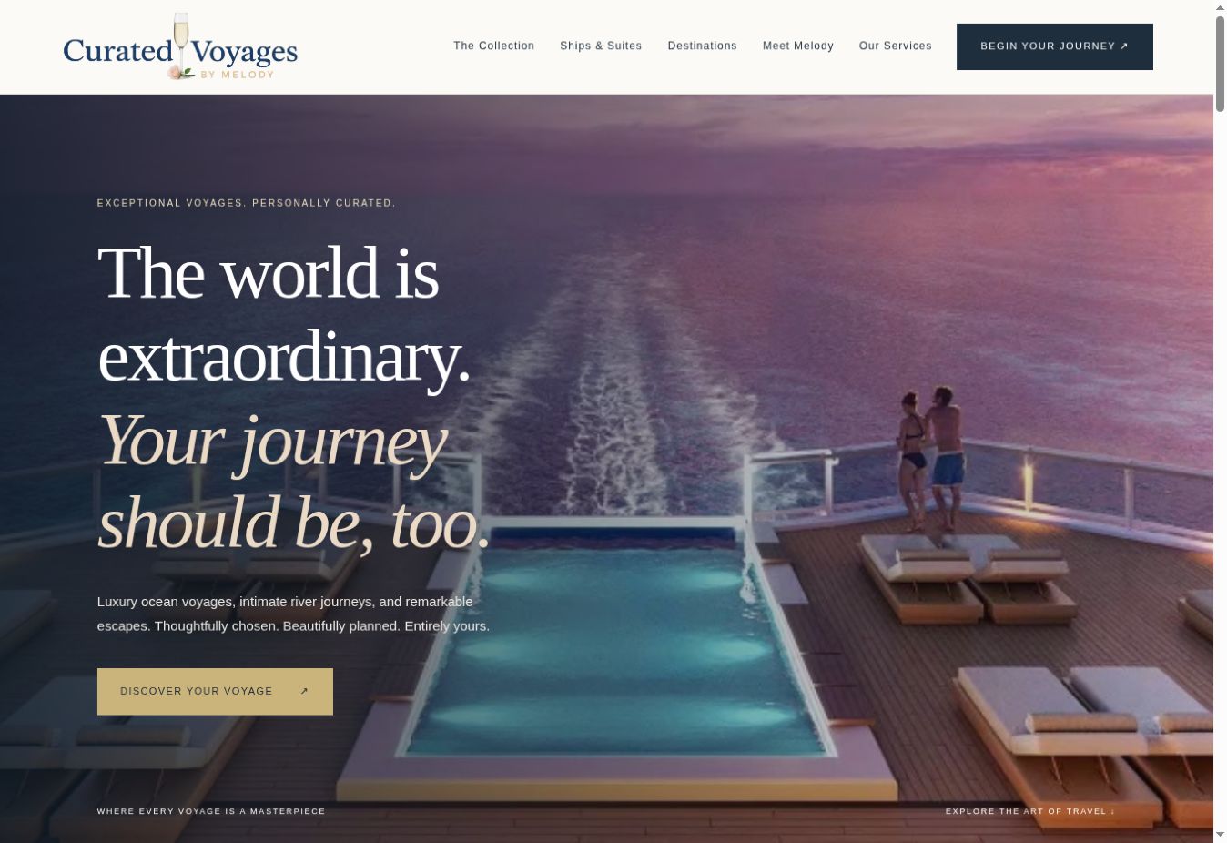 Actual Curated Voyages homepage design